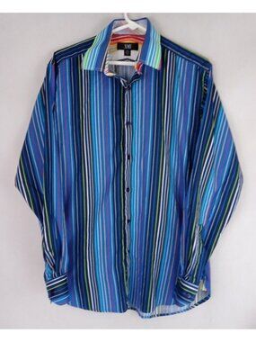 Vintage XMI Men's Bright Colorful Striped Casual Dress Shirt Size Medium